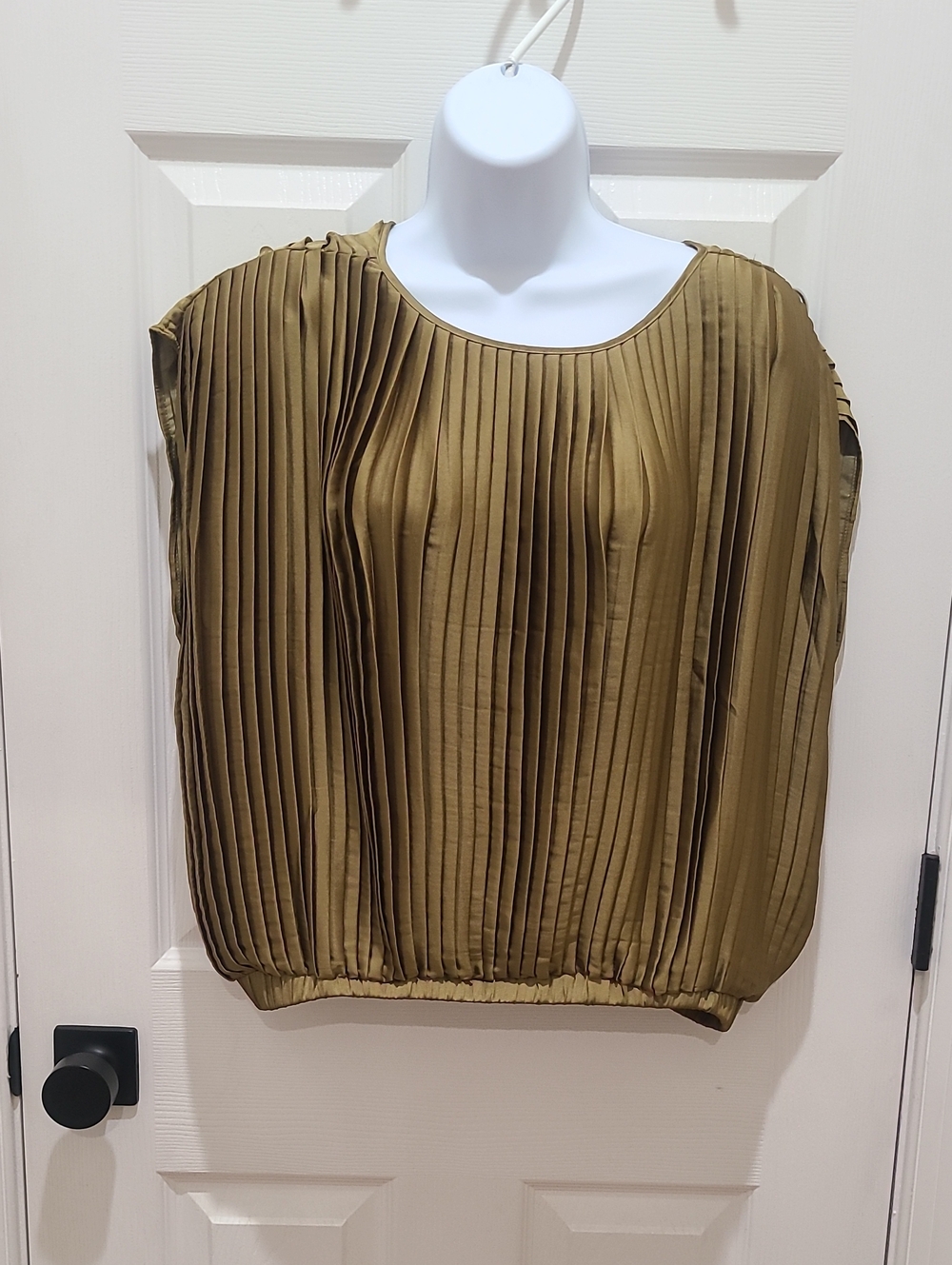 Bailey 44 Olive Green Pleated Blouse with Elastic Hem